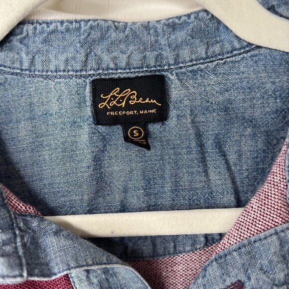 Vintage 70s/80s LL Bean 100% Cotton Polo with Denim/Chambray Collar, Sz Small - Picture 4 of 6